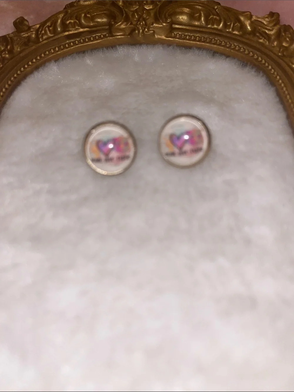 Peace. Love. Exotic Glass Heart Stud Earrings - Pink Accent